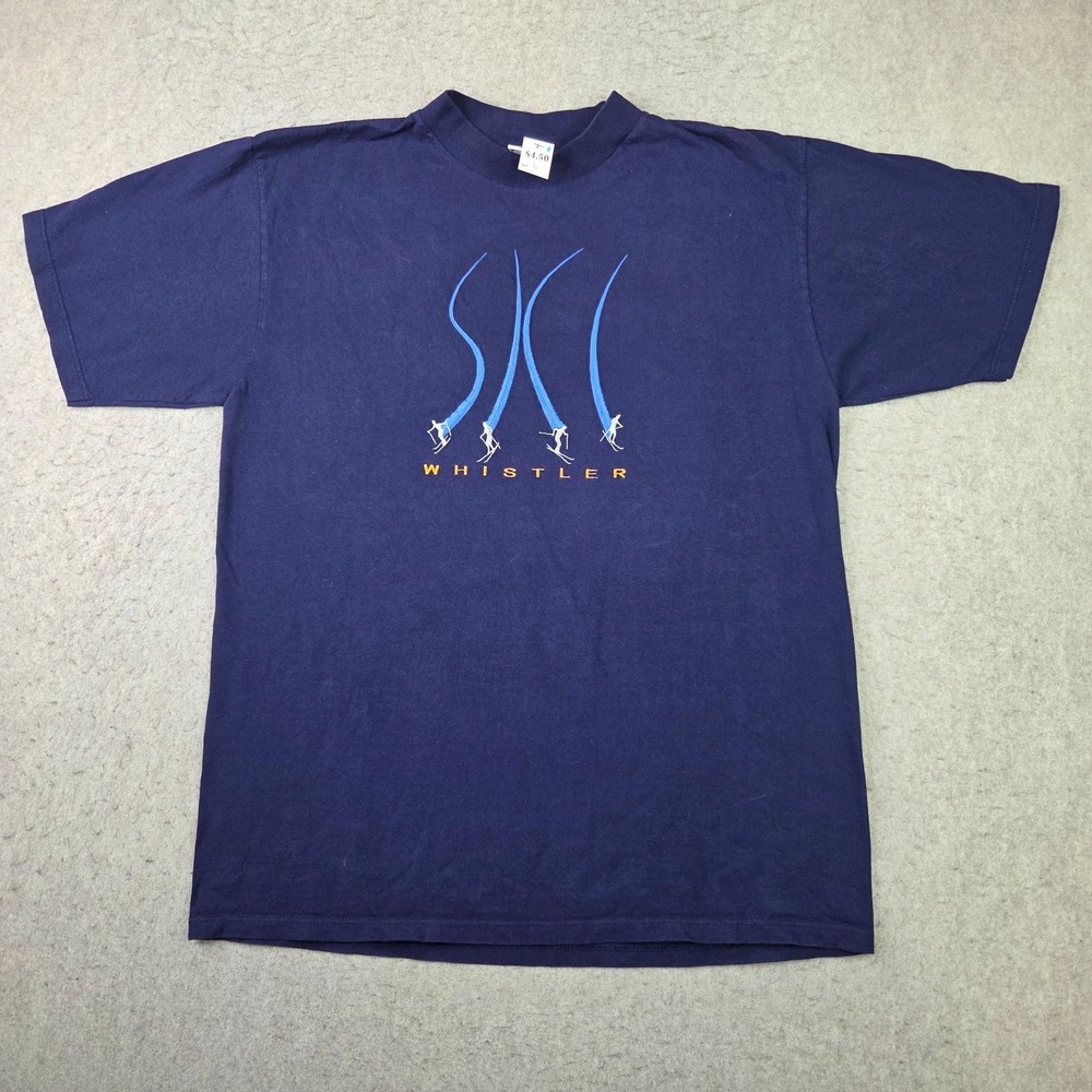 Vintage Whistler Canada T Shirt Mens Large Blue Short Sleeve Embroidered Y2K Ski